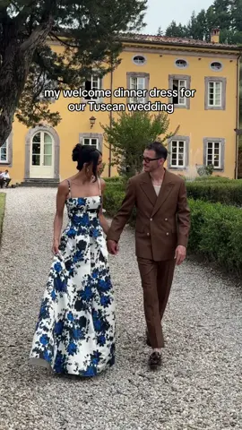 My welcome dinner dress felt so fitting for our wedding week in Italy! #tuscanywedding #weddingtiktok #weddingtok💍 #weddingtok #emiliawickstead #weddingdress #weddingvibes 