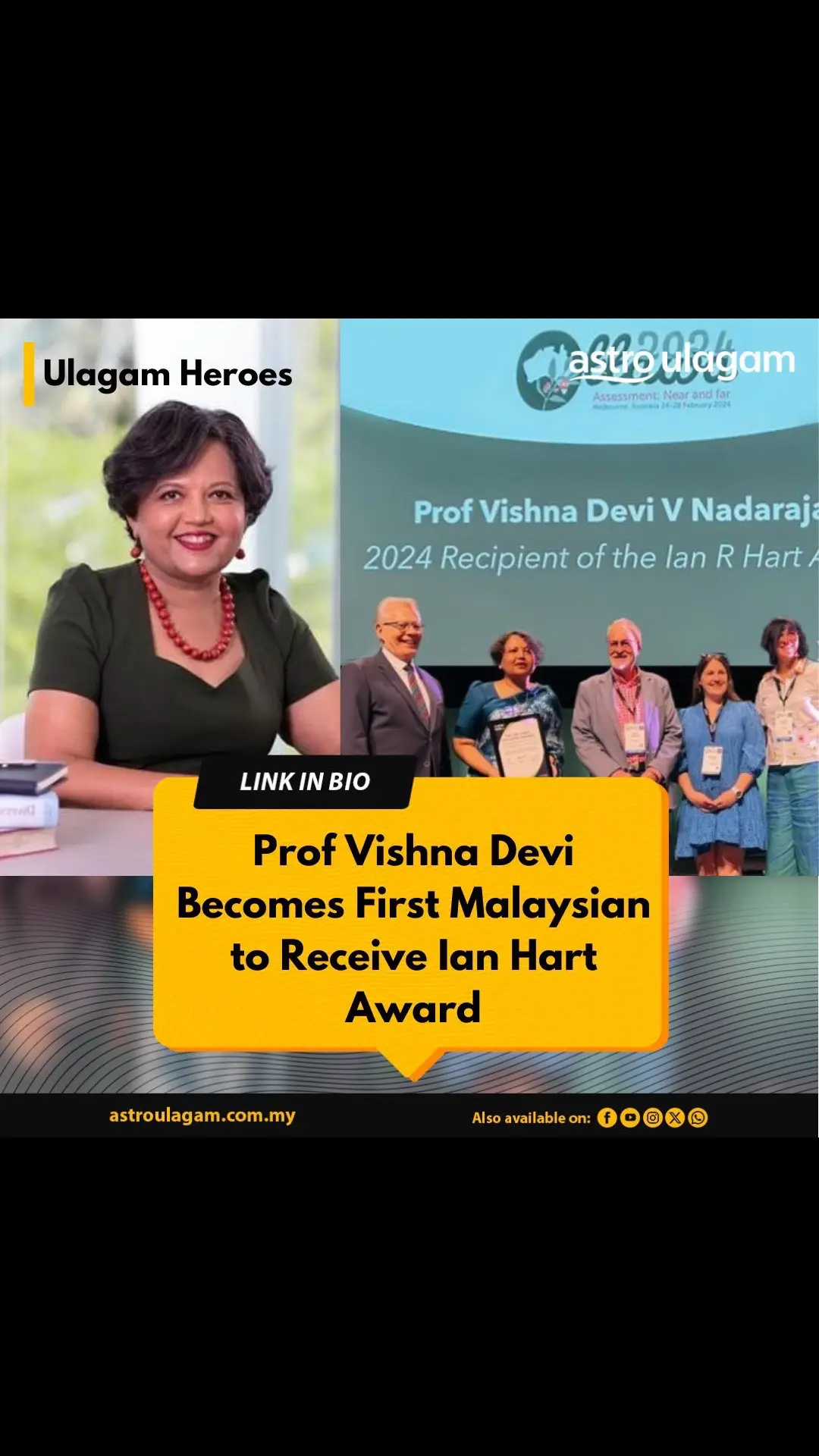 Prof Dr. Vishna Devi Nadarajah, has been honoured with the prestigious Ian Hart Ottawa Award for Innovation in Medical Education at the Ottawa 2024 Conference held in Melbourne, Australia.  Link : https://astroulagam.com.my/lifestyle/prof-vishna-devi-becomes-first-malaysian-receive-ian-hart-award-282682