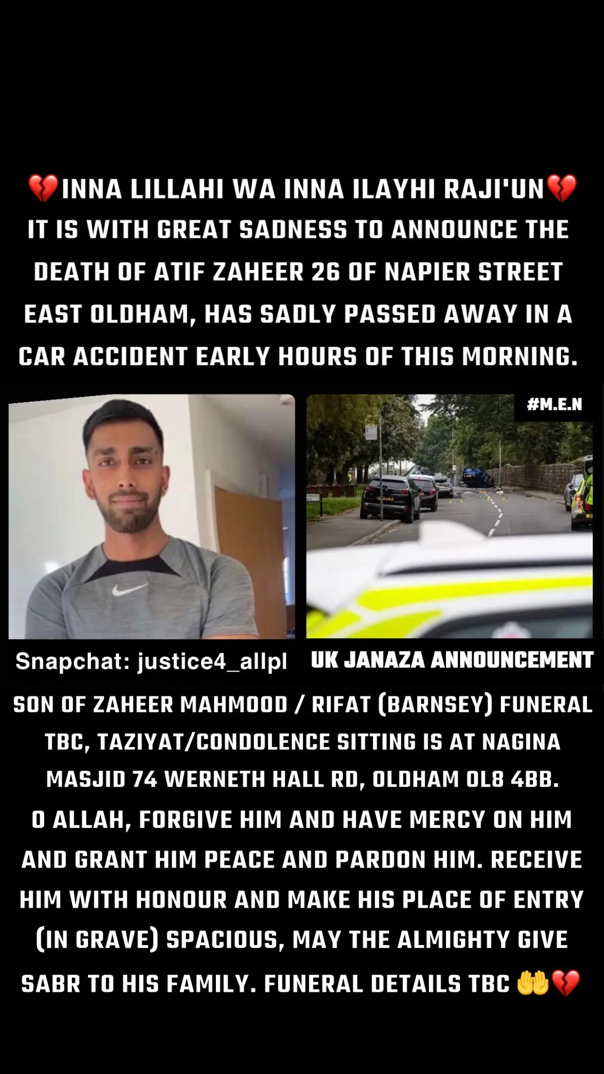 Inna Lillahi wa inna ilayhi raji'un #oldham #Janaza #rip #accident #manchester 