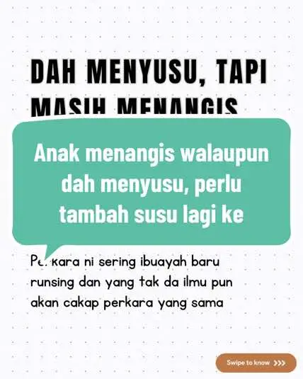 Soalan sering kaksyud dapat . Anak saya menangis tak stop ni kaksyud . Saya rasa anak saya tak cukup susu. Jadi perlu tambah susu tak ? Walhal baby baru menyusu 10 minit yang lalu Jom baca apa kaksyud sampaikan . Hopefully ibu ayah akan lebih faham #penyusuansusuibu #tipspenyusuan #ilmupenyusuan #kaunselorpenyusuan 