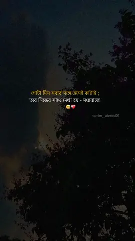গোটা দিন সবার সঙ্গে হেসেই কাটাই ; তবে নিজের সাথে দেখা হয় - মধ্যরাতে। 😅❤️‍🩹 #fypシ #tiktokvideo #foryoupage #tamim__ahmed01 #bdtiktokbangladesh @TikTok Bangladesh 