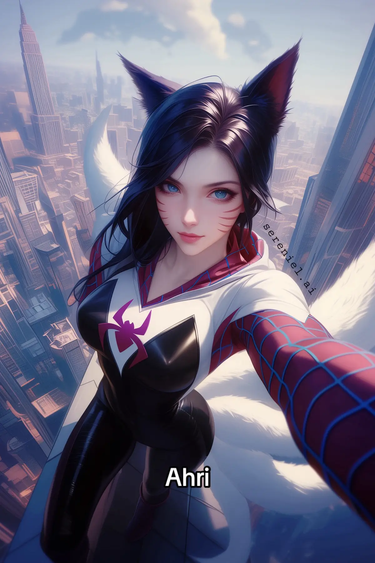 #leagueoflegends #lol #spiderman #spiderverse #ahri #vayne #akali #yasuo #seraphine #xayah #rakan #lux #morgana #missfortune #midjourney #ai #aiart #aicommunity #illustration #fanart #pinterest #wallpaper #art #pfp #anime #animeai #digitalart #gaming 