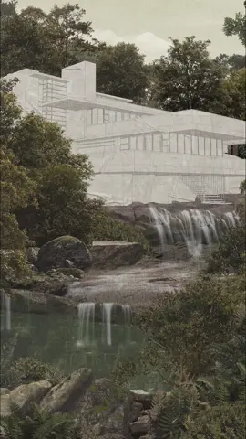 Nuevas exploraciones con paisaje. 🤞🏼🌱 Fallingwater - Frank Lloyd Wright #archcollage #architecture #editorial #art #artistsoftiktok 