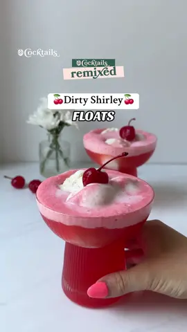 A beloved classic, turned boozy & topped with ice cream😍🍒🍦  These Dirty Shirley Floats are perfect for your next happy hour!🍒 Tag a friend you'd like to make these with this summer!✨ #dirtyshirleyfloat #dirtyshirley #float #icecream #shirleytemple #cherry #grenadine #gingerale #vodka #summercocktails #funcocktails #Summer #sweetcocktails #boozy 