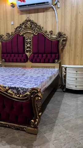 Today order delivery 🫶🏼 By ; ‘Rivayat روایتِ Furniture’  Customised colors mehroon poshish with  golden & white deco ✨ done on client’s demand —Rs.260,000/-Pkr Complete bedroom furniture includes ; King size bed with 2 side tables & dressing with long height mirror  and a backless couch — For order direct inbox 📥 on tiktok or take screenshot and send at our WhatsApp business mentioned in Bio — #rivayatfurnitures  #rivayat_furnitures 