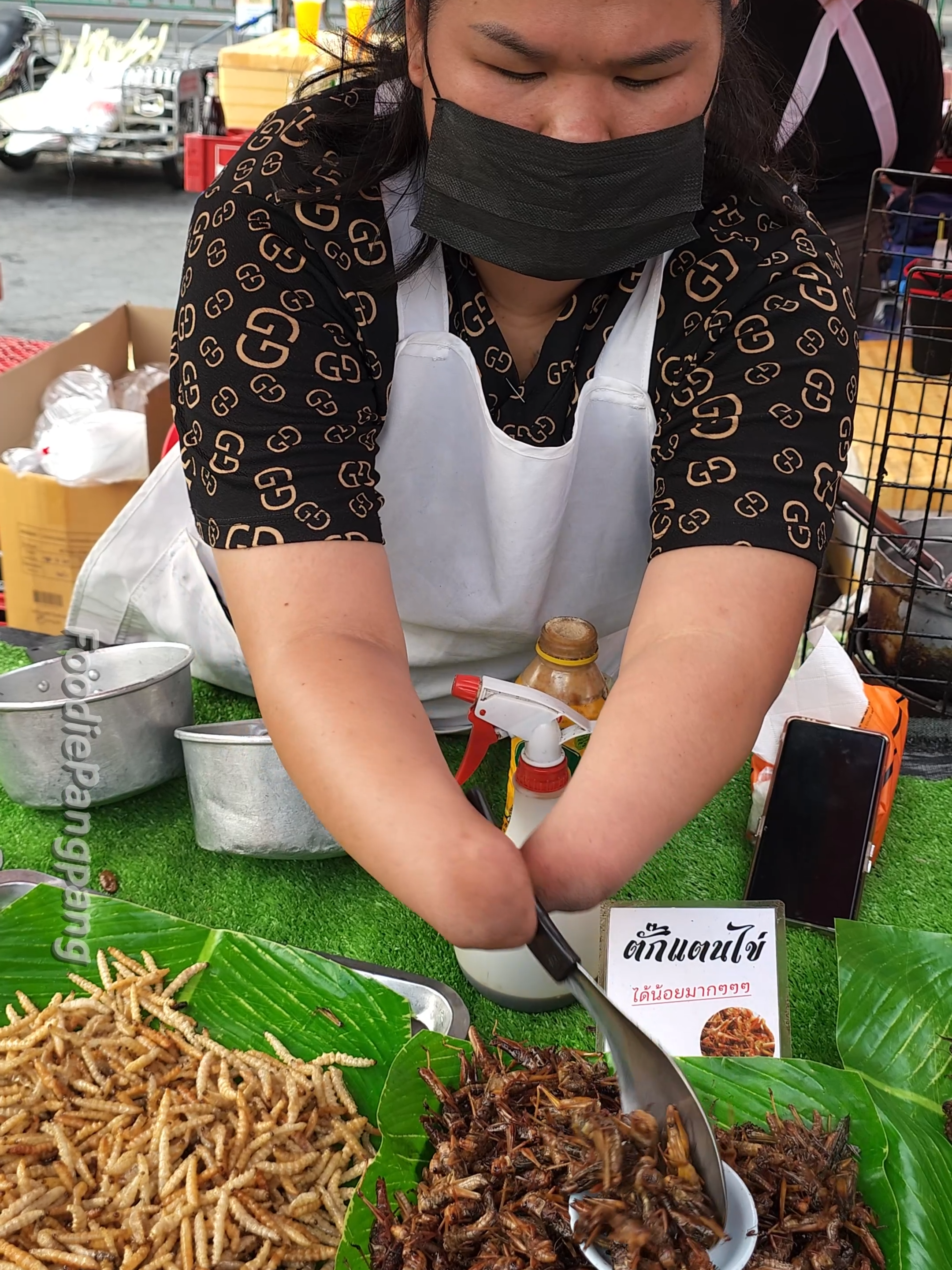 Fried insects sold by a respected mother in Thailand #tiktokfood #fyp #ramkhamhaeng #respect