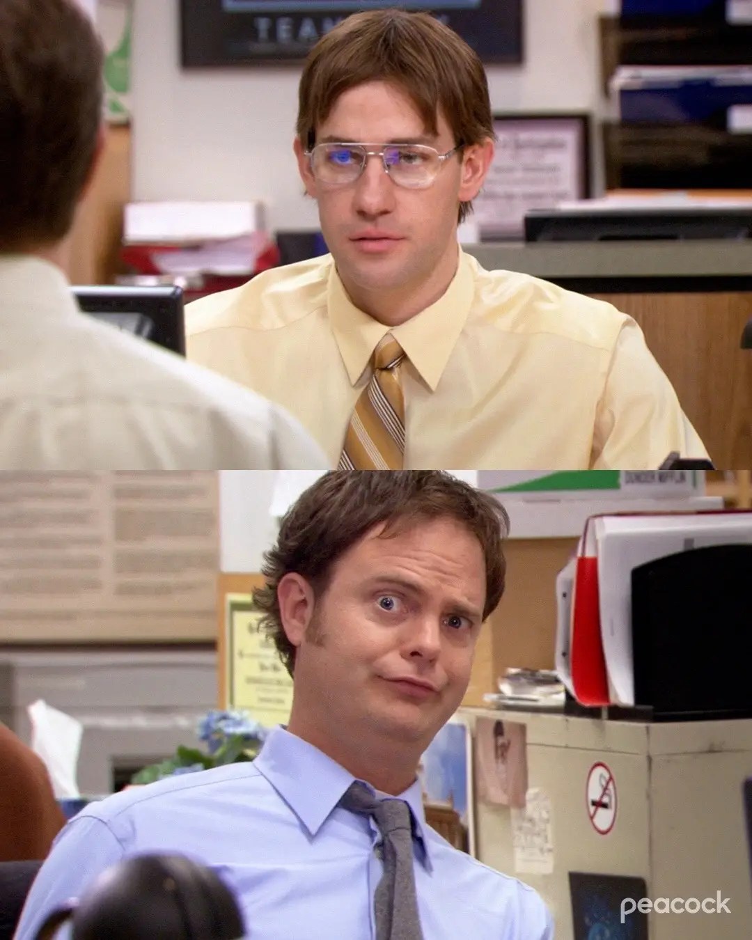 Bitter rivals or besties? 🤔 #TheOffice is streaming now on Peacock. #JimHalpert #DwightSchrute