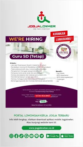 Info loker Jogja terbaru hari ini untuk posisi: GURU SD Share & ajak temenmu untuk bekerja 😁 Download aplikasi mobile Jogjalowker di Play Store / App Store untuk akses lebih mudah dan cepat (link di bio) 😍 #jogjalowker #loker #lowongankerjajogja #lokerjogja #lokersleman #lokerbantul #lokeryogyakarta #lokergunungkidul #lokerkulonprogo #lokerjogjaterbaru #jobfaireveryday 