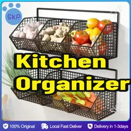 kitchen condiments organizer rack wall hanging seasoning storage onion fruit basket vegetable shelf! #fypシ゚viral #foryoupage #fyp #kitchenorganizers #kitchenorganizerrack 