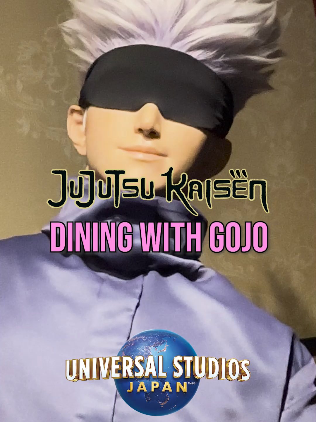 Want to take photos with a Life-Size GOJO?! You can at Universal Studios Japan! #jjk #gojosatoru #usj #themeparkfood #sashimi