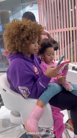 Bontle Modiselle's daughter waiting to get her hair done at the saloon owned by Ntando Duma's daughter.