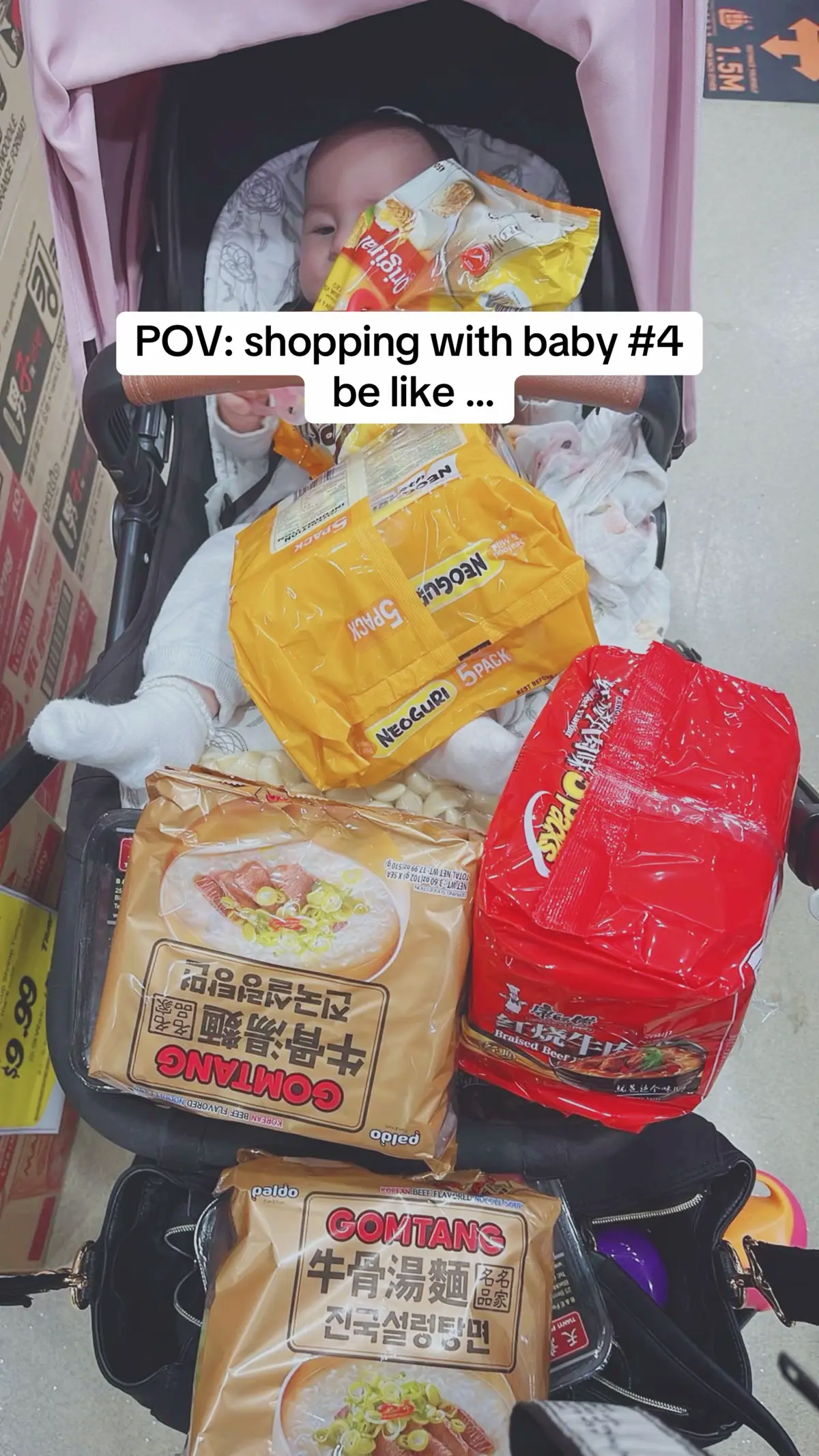 The struggle is real when shopping alone with a baby 🤣 When your boys asks for ramen noodles 🫠 #babiesoftiktok #shopping #baby #babygirl #mumsoftiktok #fyp #asianfood #ramen #noodles 