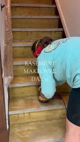 It’s been a few months since we made any progress on our basement makeover!! Since rain has prevented us from working on our patio, we decided it was the perfect opportunity to finish up some indoor projects. Next up—we’re painting these stairs and adding a runner! #basementmakeover #basementrenovation #basementremodel #staircasemakeover #staircaserenovation 