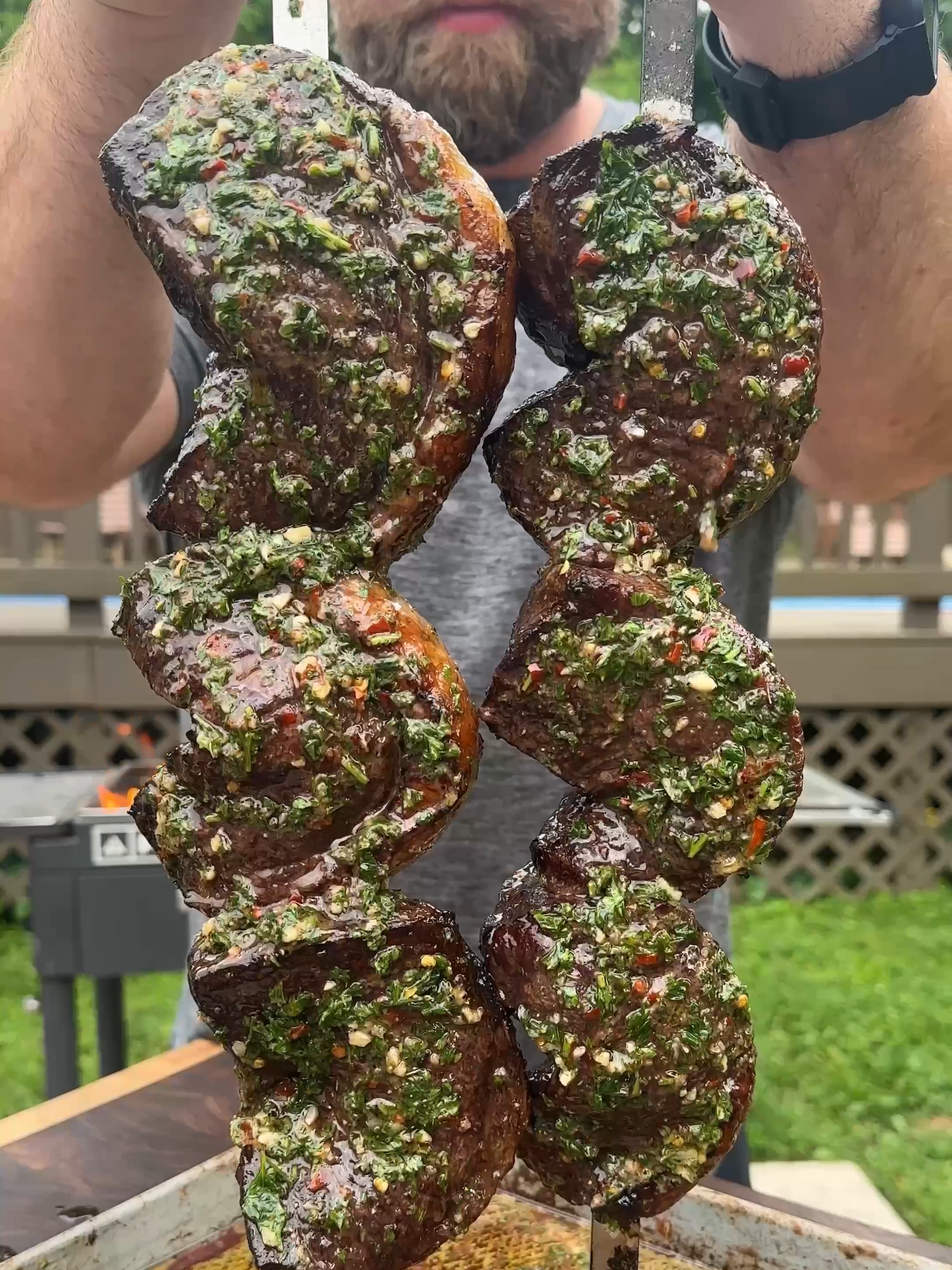 Skewered Picanha with Chimichurri Butter 🥩🧈🌿🔥