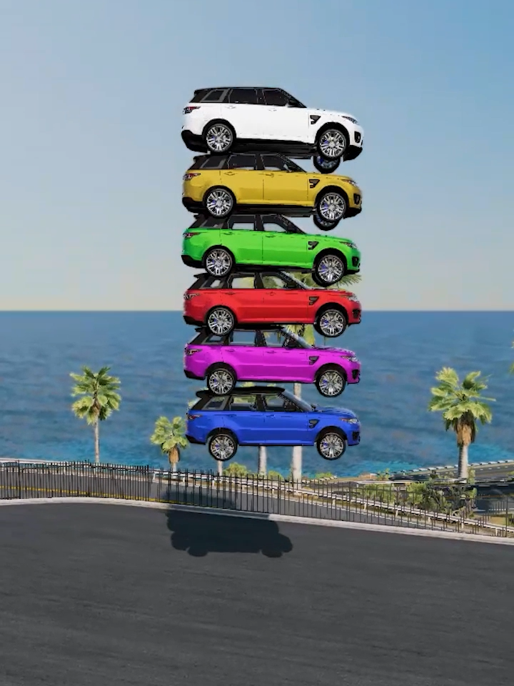 Mixed Color Cars and Bus Tower Falling - BeamNG.Drive  #beamngdrive #shortvideo