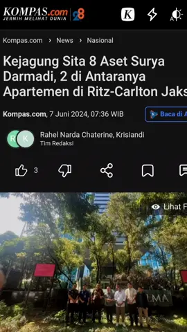 Tim Pemburu Aset Kejaksaan Agung tetap memburu aset milik Bos PT. Duta Palma Group Surya Darmadi sebagai uang pengganti kerugian negara sebesar 2,2 Triliun Rupiah, yang mana Surya Darmadi telah mengajukan Banding justru divonis 16 Tahun Penjara atau naik satu tahun dari hukum sebelumnya, dengan uang pengganti sebesar 2,2 Triliun. #indonesia🇮🇩 #kejaksaan #kpk #fpy #fpyシ #fpy_tiktok_viral 