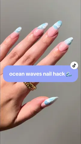 ocean waves nail hack 🌊 products used: rose quartz + balou + head in the clouds + paper snow + nail art stamper tool + totally gelly  #summernails #nailhack #athomenails #oceannails #oceanwaves #nailinspo #nailartinspo #trendynails #bluenails #nailartvideos #nails