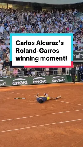 The entire crowd was on their feet for THREE-TIME Grand Slam winner Carlos Alcaraz! 🇪🇸 #rolandgarros #tennis #carlosalcaraz #spanish #champion 