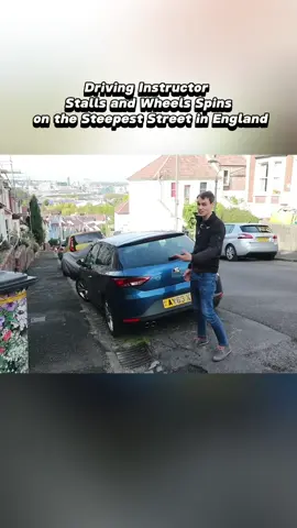 Driving Instructor Stalls and Wheels Spins on the Steepest Street in England #england #driving #instructor #wheels #spins #taxi #steepsteps #steepeststreet #conquerdriving #challenge #charlidamelio #fyp #foryou #foryoupage #fy #fypage #viral 