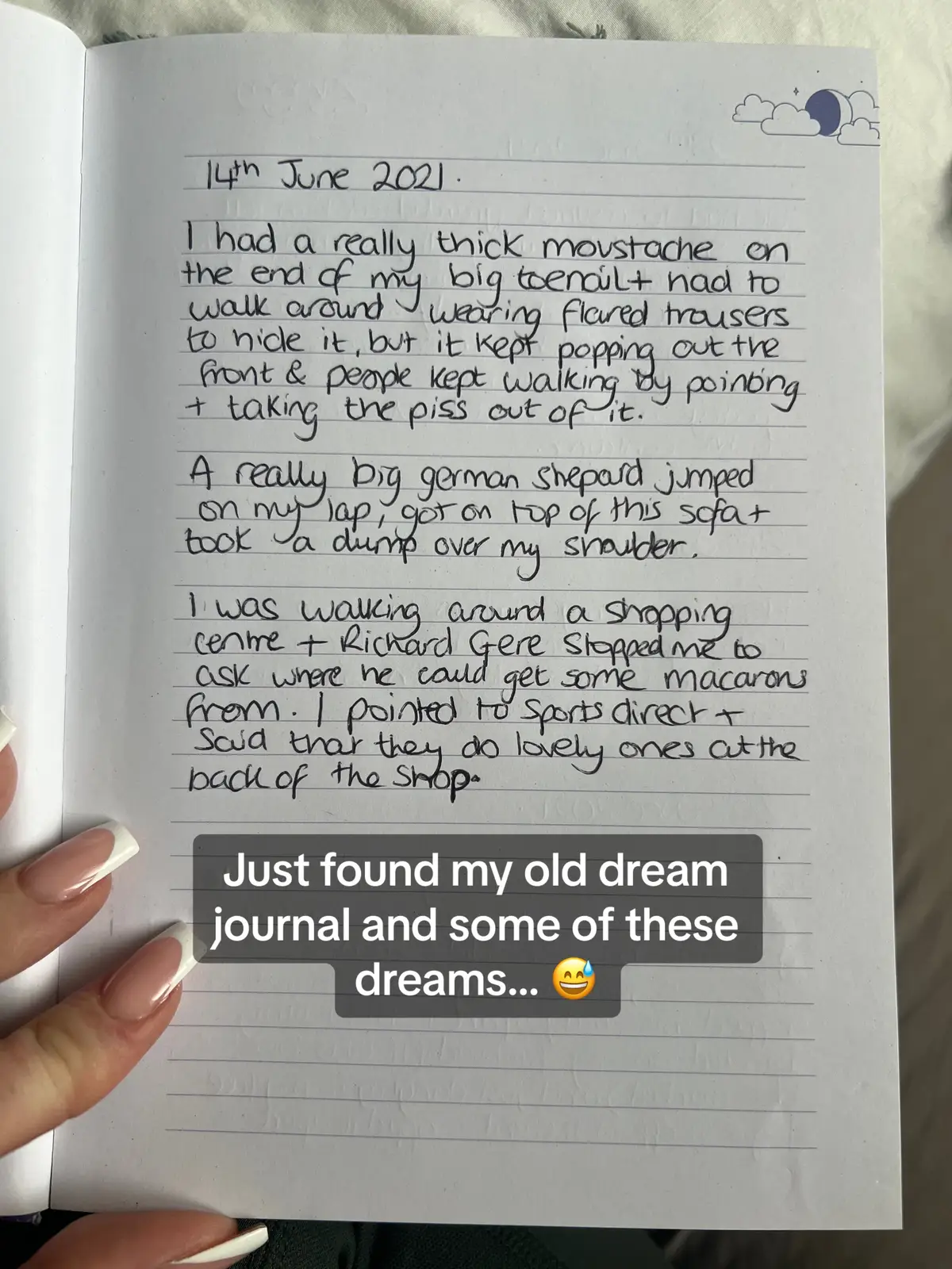 Just came across my old dream journal and sat giggling. Hopefully it cheers you up if you’re having a rubbish day 😆 #trending #viralvideo #funny #dreams #weirddreams #dreamjournal 