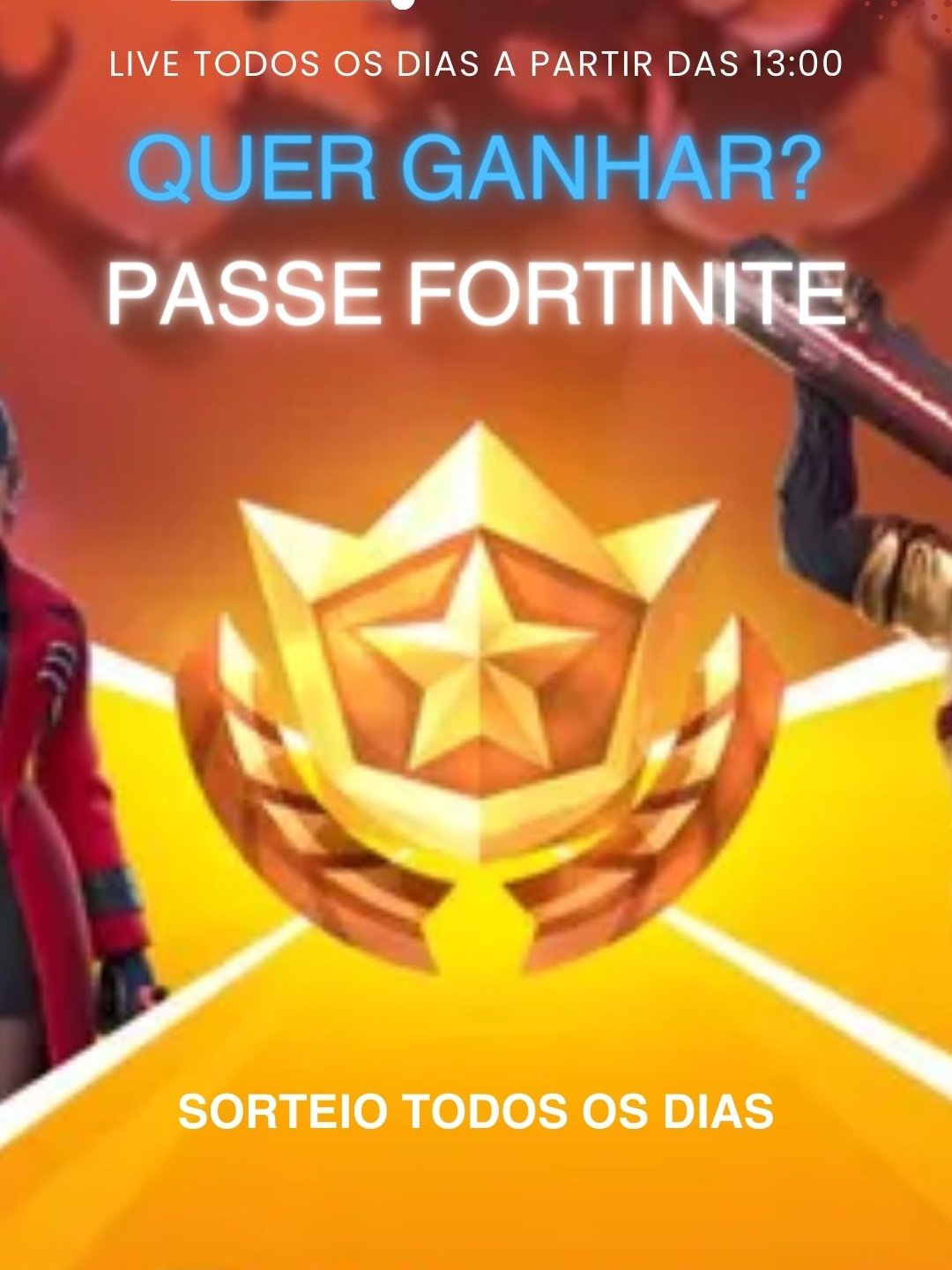 Jogue todo dia comigo em Live e ainda pode ganhar um passe totalmente gratuito bora? #fortinite #passefortinite #fpsgames