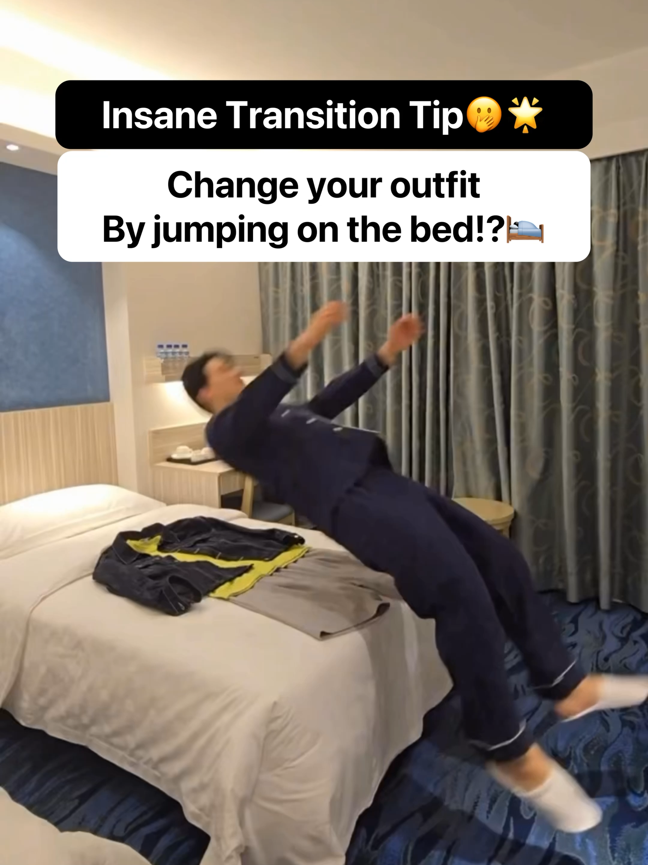 Change your outfit by jumping on the Bed?!🛌🏃‍♂️  Ever imagined changing clothes just by lying on the bed?😉 Try this simple yet effective 'Reverse' feature to change your outfit in just 1 sec! Step 1: Prepare 2 video clips!  ✅ 1: Shoot of you lying down on the bed with clothes you'll change into.  ✅ 2: Shoot of you lying down in the changed clothes. Step 2: Import both clips. For the 1st clip, split at the part where you lie down on the bed and delete the latter part. Step 3: For the 2nd clip, reverse it, and split at the part where you lie down on the bed, delete the beginning, and you're done! 🦋 Collaboration with @trip_dive in IG For more Reels and video editing tips, follow @vditapp and stay updated 💕 #VDIT #VDITapp #VideoEditing #Reels #ReelsEditing #HighQualityReels #ReelsQuality #EditingTip #iPhone #iPhonePhotography #iPhoneQuality #ReelsTips #iPhoneVideoEditing