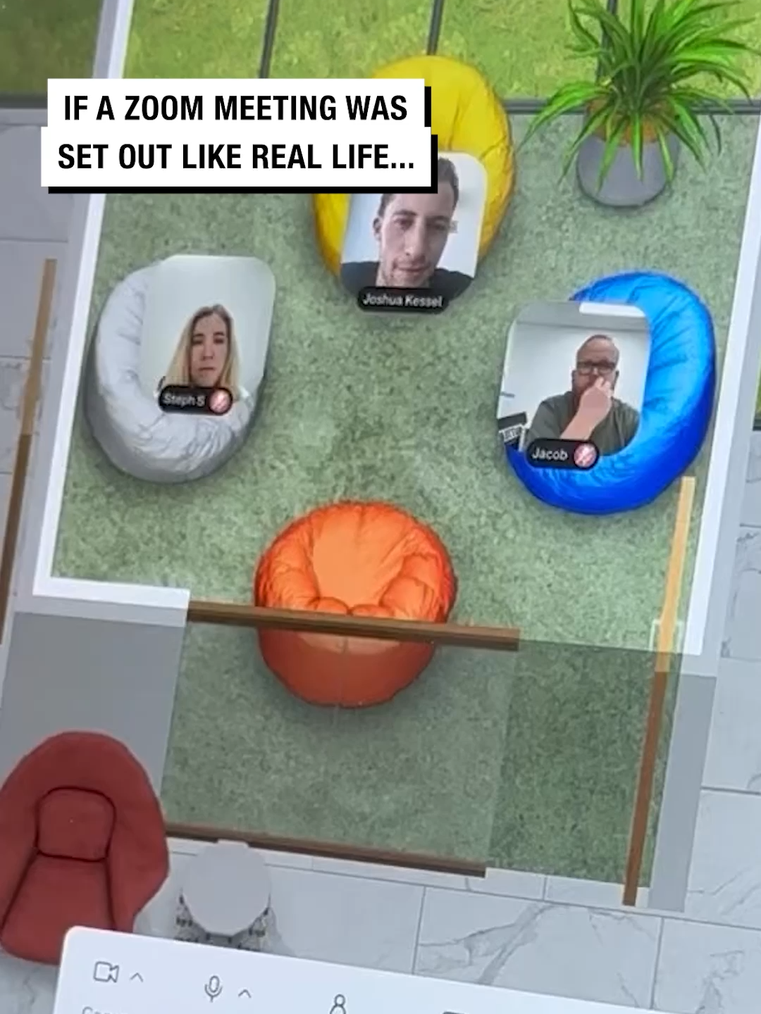 Welcome everyone 🤣 🖥️ 🎥: butterinsurance #UNILAD #zoom #zoommeeting #beanbags #funny #notmyproblem #casual