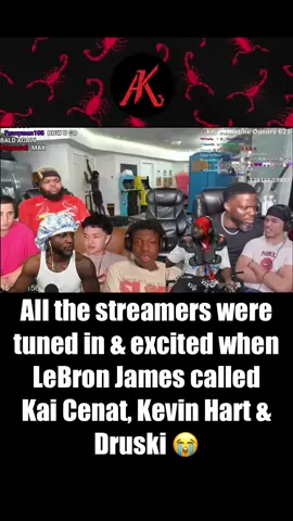 All the streamers were tuned in & excited when LeBron James called Kai Cenat, Kevin Hart & Druski 😭