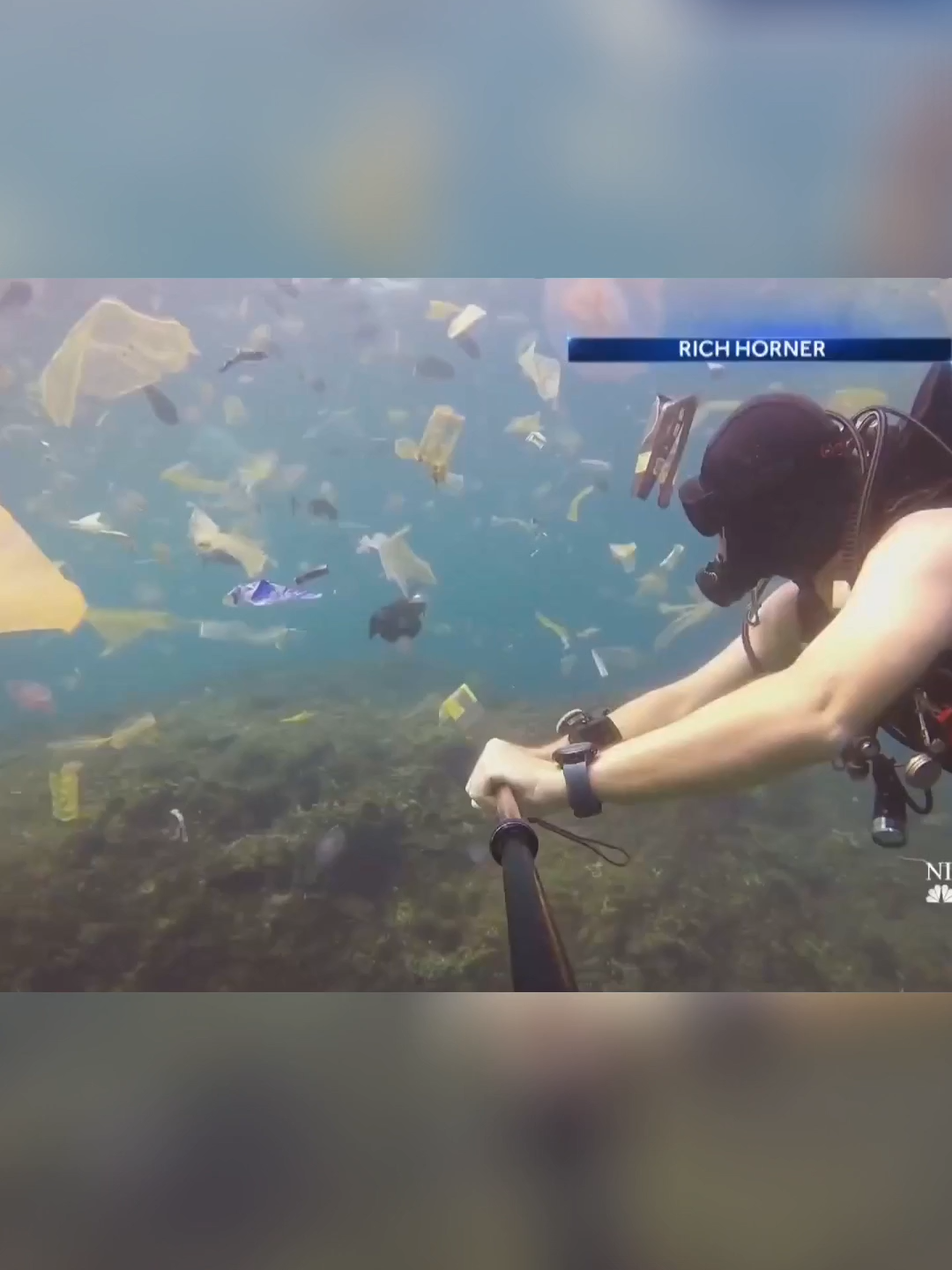 Diver swims through TONS of trash in the ocean.  #savetheturtles #ocean #trash #garbage #diving