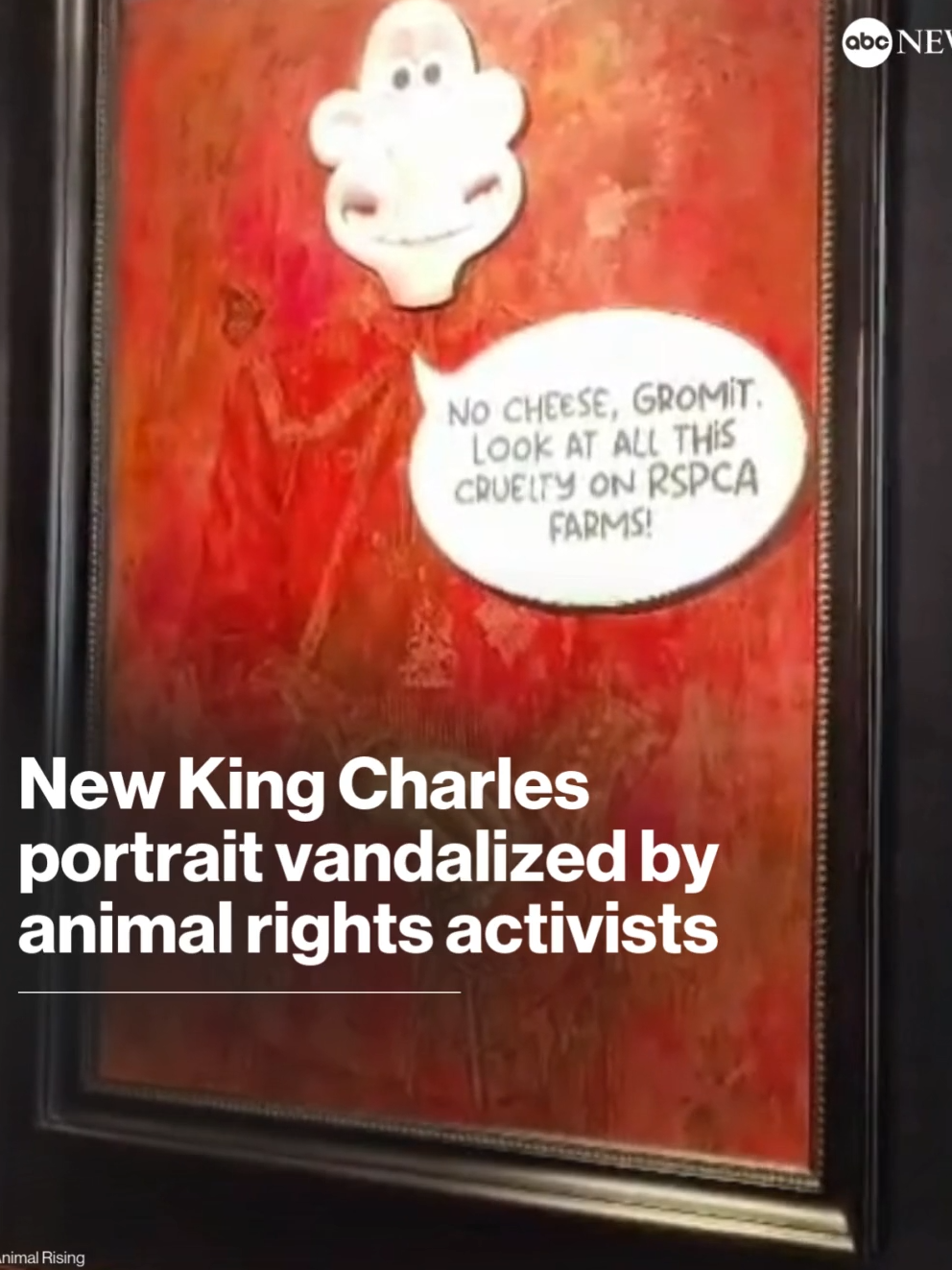 A recently unveiled portrait of King Charles was vandalized in a London museum Tuesday by an activist animal rights group, the group said. The activist group said its action was part of an effort to stop the 