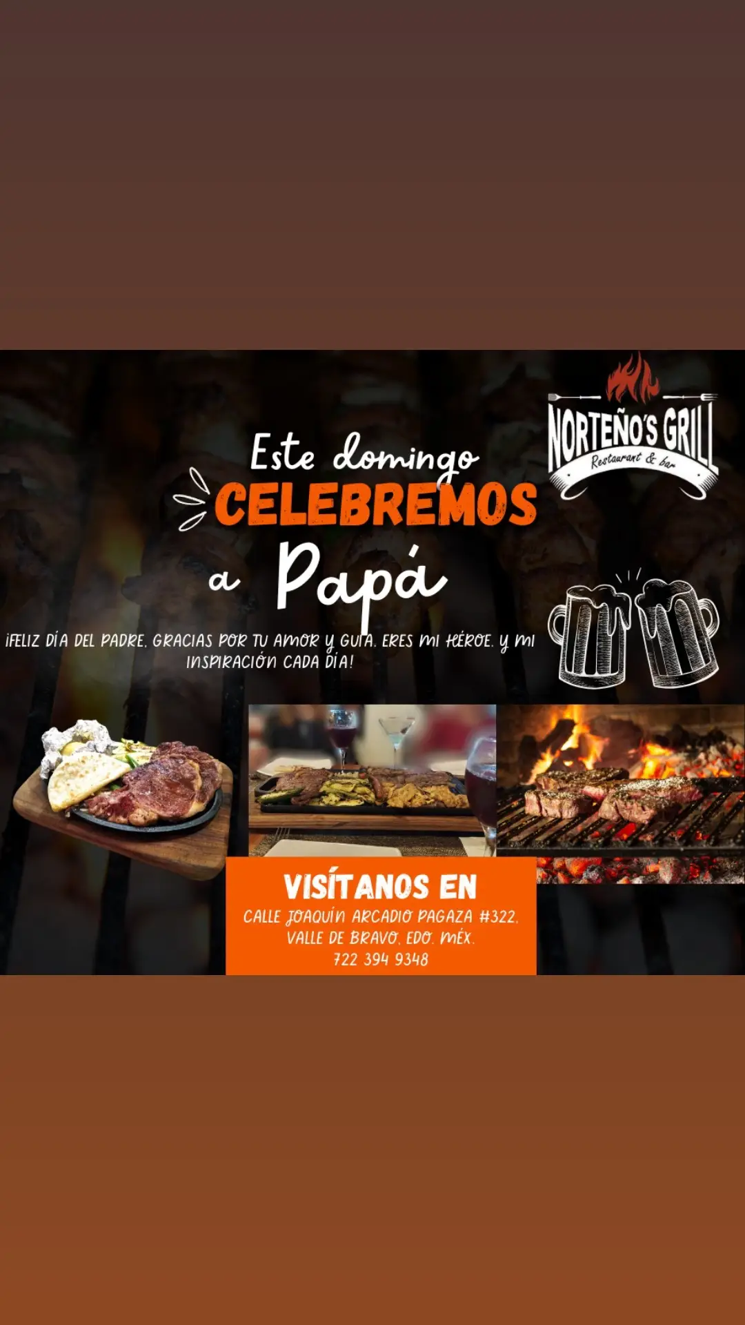 🥩 ¡Este domingo celebremos a Papá en Norteño's Grill! 🍻 Este domingo, dale a papá el regalo que merece. En Norteño's Grill, te esperamos con los mejores cortes de carne y un ambiente familiar que hará de este Día del Padre un momento inolvidable. #Norteños #grill  #restaurant  #diadelpadre #parrilla  #valledebravo  #cortesdecarne 