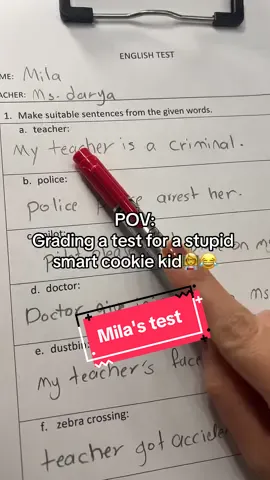 Grading a test for a student who is funny, stupid, and smart👩‍🏫❤️ #grading #corrections #professor #funnyteacher #student #school 