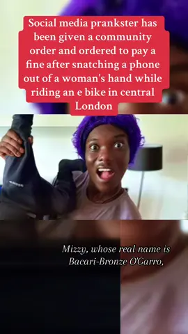 Social media prankster has been given a community order and ordered to pay a fine after snatching a phone out of a woman's hand while riding an e-bike in central London. #CapCut #prankster #jailed #crime #notfunny #news #uknews 