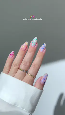 🌈💕 rainbow heart nails for all the vibrant souls out there  *products used are linked on my amzn in the bio  _____ *affiliate #rainbownails #rainbownailart  #pridenails #nails #nailart #nailinspo #summernails #heartnails bright nails, almond nails, nail art tutorials , colorful nails