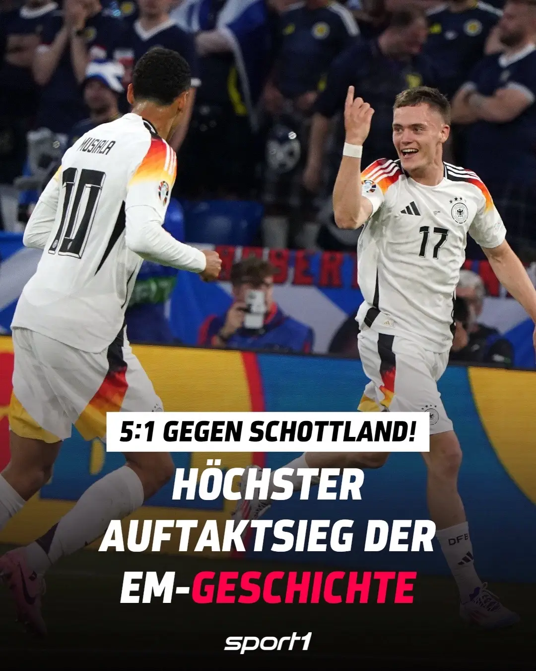 Das 5:1 der DFB-Elf zum EM-Auftakt gegen Schottland ist der höchste Sieg bei einem Eröffnungsspiel einer Europameisterschaft jemals! Den Rekord zuvor hielten die Italiener bei der vergangenen EM 2021. Damals bezwangen sie die Türkei mit 3:0. So kann die EM weitergehen 🔥   #sport1 #sport1news #GERSCO #dfbteam #EURO2024 #europhorie