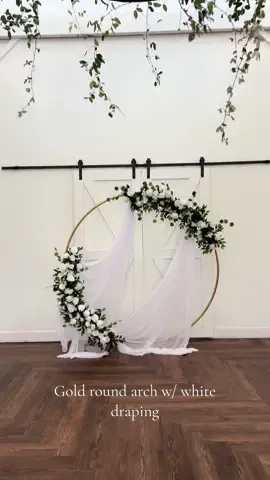 Beautiful round wedding arch with draping we did for Shadas wedding! #klevents #nashvilleevents #nashvilleeventsplanner #nashvilletn #weddingarch #archdraping 