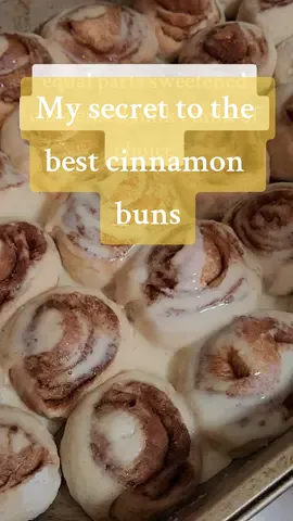 My secret to the best cinnamon buns 🤤 Before baking cinnamon buns I always smother them with equal parts sweetened condensed milk and milk of my choice for the day.  You can use any milk of your choosing. Oat, coconut, almond, whole, evaporated, skim, etc.  If you're going for a totally non-dairy option sweetened coconut cream is amazing as a substitute for the sweetened condensed milk.  It makes for really moist cinnamon buns every single time🤗 #secretrecipe #cinnamonbuns #recipes #bakingtip 