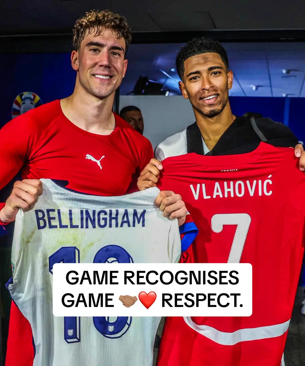GAME RECOGNISES GAME. RESPECT 🫡 #dusanvlahovic #vlahovic #wholesome #respect #Bellingham #judebellingham #JB22 #taa #england #footy #footballtiktok #football #futbol #futebol #trending #euros #EURO2024 #serbia #cold #fyp