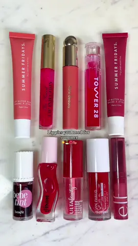 Summer lippies ☀️🏝️🍉 @Summer Fridays @Tower 28 Beauty @Gisou @Benefit Cosmetics @e.l.f. Cosmetics @Rare Beauty @Ulta Beauty @sephora @Too Faced #summermakeup #lipgloss #lipbalm #lipproducts #girlythings 