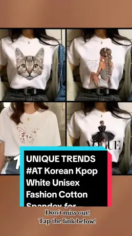 UNIQUE TRENDS #AT Korean Kpop White Unisex Fashion Cotton Spandex for Women tees T-Shirt (FIT FROM SMALL TO XL) under ₱89 pesos! Don't miss out! Tap the link below! #womenstshirt #TikTokShop #TikTokFashion #tiktokaffiliate #tiktokph #tiktokfinds #LearnOnTikTok 