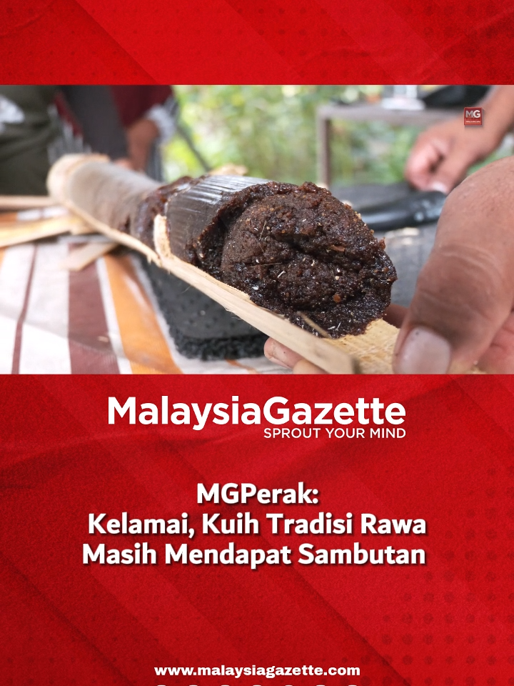 MGPerak: Kelamai, Kuih Tradisi Rawa Masih Mendapat Sambutan  Sinonim sebagai sajian istimewa di hari perayaan bagi masyarakat etnik Melayu Rawa, kuih tradisi itu masih mendapat sambutan walaupun ia semakin dilupakan generasi masa kini. Tekstur dan rasanya yang unik membuatkan sesetengah pembeli sanggup memandu lebih 40 kilometer untuk ke Gopeng, Perak semata-mata bagi mendapatkan makanan itu.  Menurut Zamzarina Abu Bakar yang telah mengusahakan perniagaan kuih Kelamai lebih 20 tahun di Gunung Mesah Hulu, Gopeng itu, pada musim perayaan beliau mampu menjual sehingga 100 batang sehari. #malaysiagazetteperak #mgperak #kuihkelamai