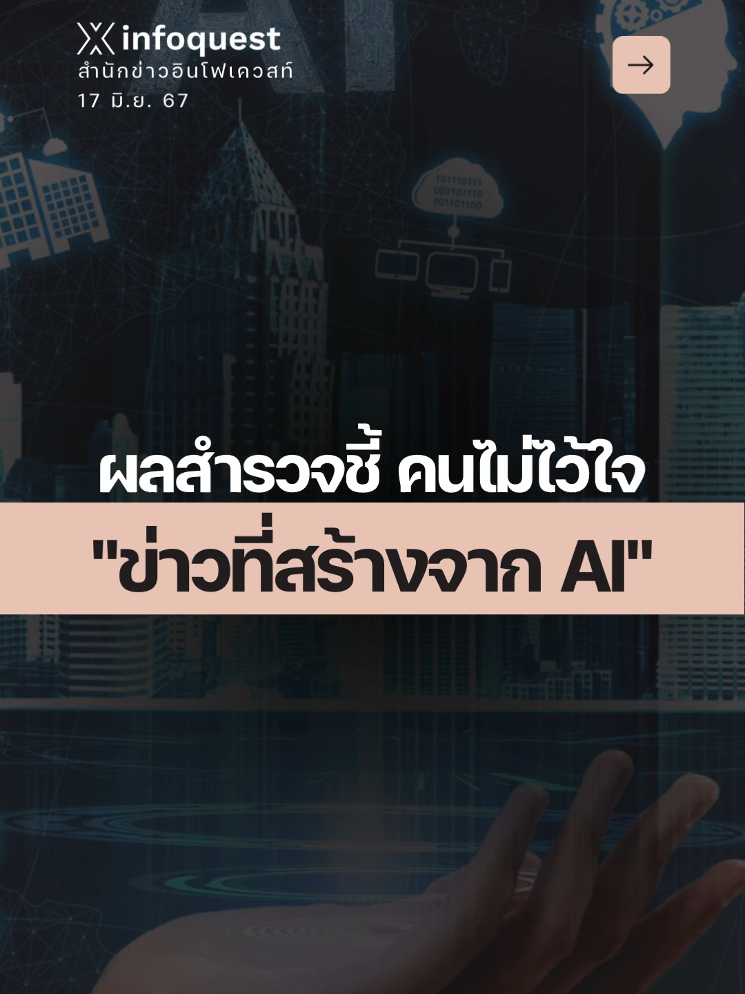 ผลสำรวจชี้ คนไม่ไว้ใจ ข่าวที่สร้างจาก AI #AI #ปัญญาประดิษฐ์ #เนื้อหาข่าว #สหรัฐอเมริกา #สหราชอาณาจักร #วารสารศาสตร์ #เทคโนโลยี #ข่าวtiktok #อินโฟเควสท์ #infoquestnews