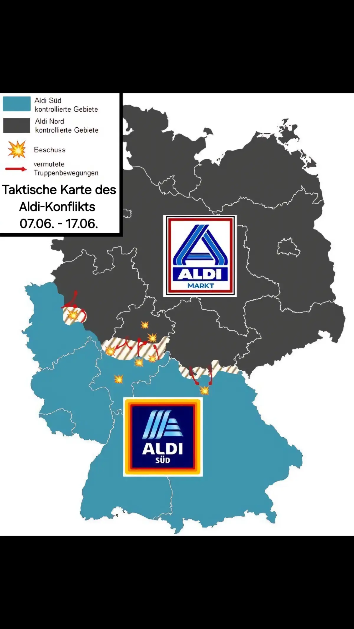 Hier eine Taktische Karte zu den Frontlinien des aktuellen Aldi-Konfliktes... #satire #satirecomedy #humor #funny #humortiktok #fame #viral #viraltiktok #militär #military #fy #fyp #aldi #konflikt #germany #viralpost #viralposting #witzig #foryou #foryoupage 