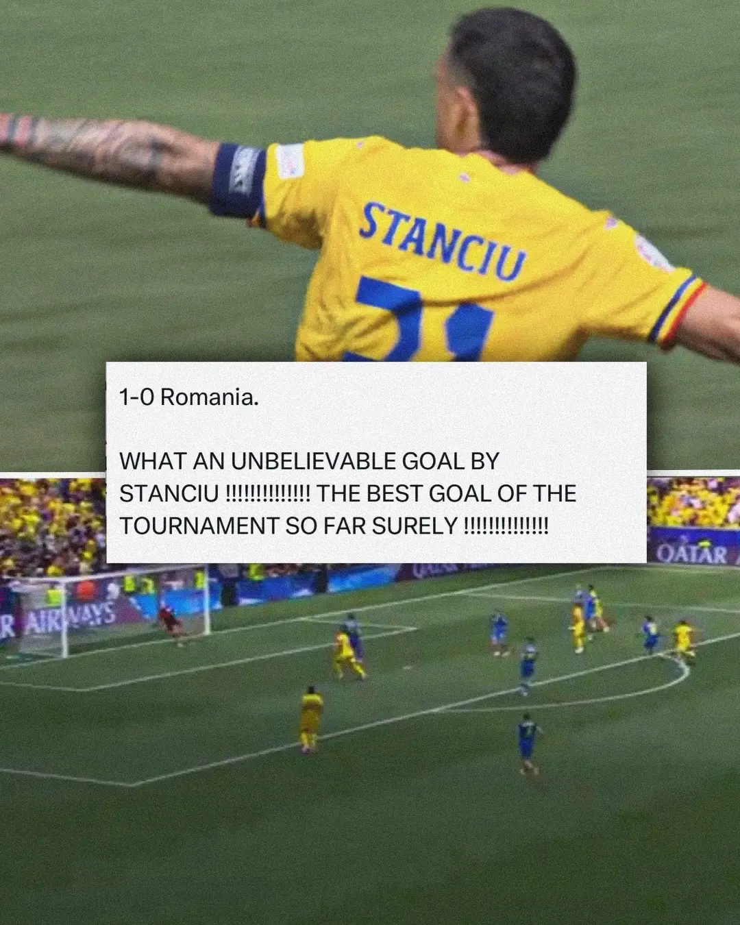 ROMANIA WHAT A GOAL 😳🇷🇴 #romania #ukraine #euros #EURO2024 #ballers #football #footballtiktok #futbol #futebol #trending #ballers #fyp #4u #golazo #goal #legend #wholesome #respect #fifa #fut #risingballers 