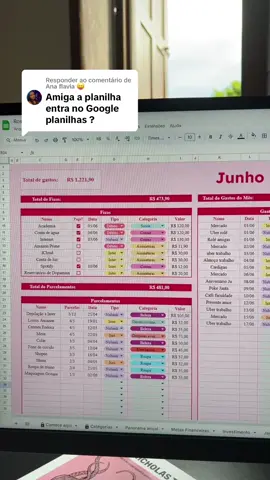 Respondendo a @Ana flavia 😝 ela foi feita lá no google planilhas e é pra ser usada lá mesmo! fica salva no seu drive e você pode atualizar pelo pc e pelo celular simultaneamente ❤️ #gastos #organizaçãofinanceira #finançaspessoais #planilhafinanceira #googleplanilhas 