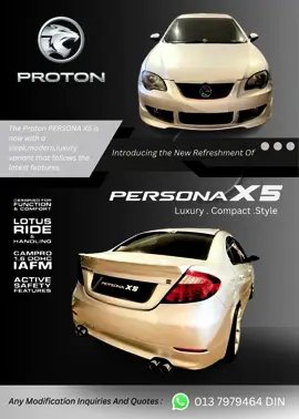 💖PERSONA X5💖 Ramai yang tertanya tanya kenapa Persona X5... X Atau Change...  5 Modifikasi yang abg bakal lakukan pada persona model 1st generation ini... Perubahan utama pada bahagian belakang 100% abg ubah agar nampak lebih fresh look, moden dan luxury... Sebelum abg ubah suai abg rujuk terlebih dahulu dengan pihak berkuasa JPJ dan ianya sah dan lulus di atas jalan raya... Ada 4 lagi perubahan yg bakal abg lakukan...Nantikan Memandangkan ramai yg berminat dengan design ini,kini abg buka untuk tempahan... http://wa.me/60137979464 #personamodified   #personastance  #personaclubmalaysia  #myridemyrules  #personamakeover  #protonpersona  #protonmalaysia  #protonmalaysia🇲🇾  #protonpersonaownersclub  #protonholding  #fyppppppppppppppppppppppp  #fyp  #viraltiktok  #myowndesign  #tranformation  #personaclean  #personax5  #viralvideo  #fypシ゚viral  #malaysiatiktok 