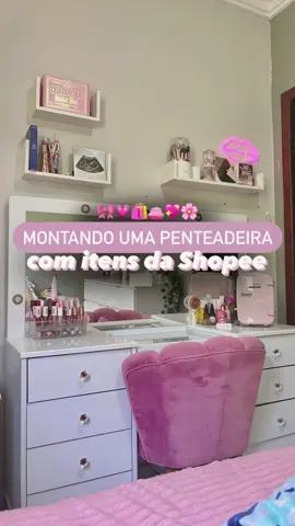 penteadeira dos sonhos gastando pouco!! 🤍✨ #beleza #pink #achadinhos #penteadeira #comprinhas #beauty #fyp #viral #achadosshopee 