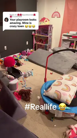 Replying to @🌺🌺itsjustkeonda🌺🌺  Hot mess playroom 🤷🏽‍♀️. 3 lids six and under. Im in survival mode lol  #nonaesthetic #playroommess #momlifebelike 