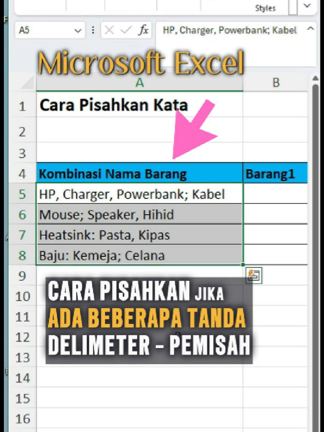 Cara Memisahkan Kata Kombinasi dengan beberapa delimeter  #tutorial #exceltricks  #exceltips  Ketika kita menghadapi kombinasi kata-kata yang terdapat dalam satu cell dan dipisahkan oleh beberapa delimeter atau simbol pemisah, maka cara ini bisa mengatasinya dengan baik.