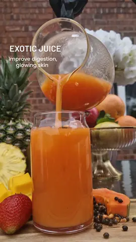 this juice gives you that yummy delicious exotic taste. Next time you looking for a treat make this recipe 😋. High in nutrients and mire amazing benefits 😋  recipe ✅️  4 cups papaya  2 mangoes 🥭  1 cups strawberry 🍓  mint leave  1/2 pineapple 🍍  #exoticjuice #juice #freshjuice #juicingrecipes #digestion #digestive #GlowUp #glowingskin #healthydrink #hydrating #trending #viral #explore #pineapplejuice #mangoes #recipes #strawberry #wightloss #